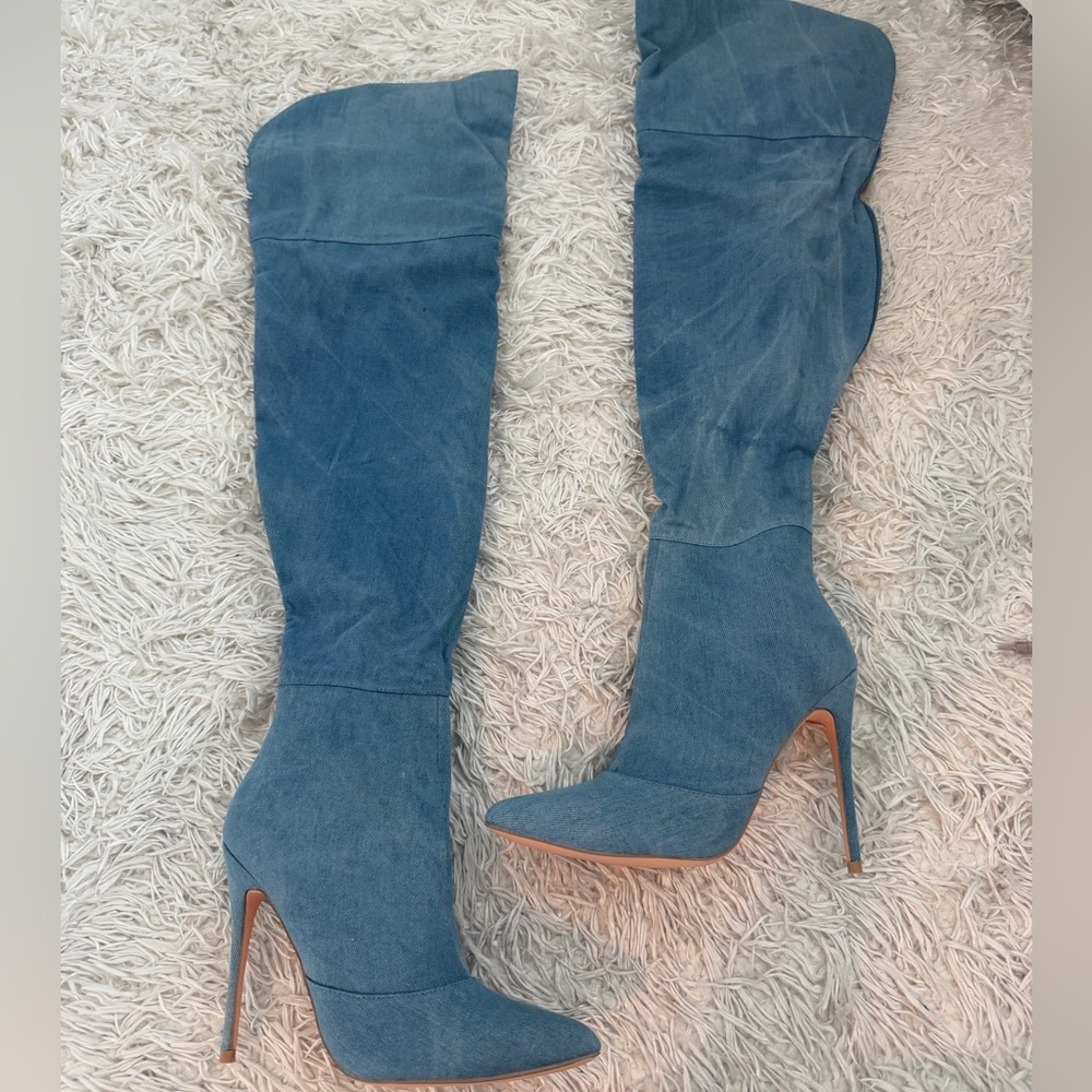 Blue Denim Over-the-Knee Boots NEW